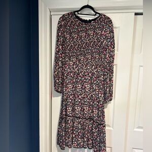 Lost + Wander Black Floral Smocked Dress with Pink and Peach Blooms